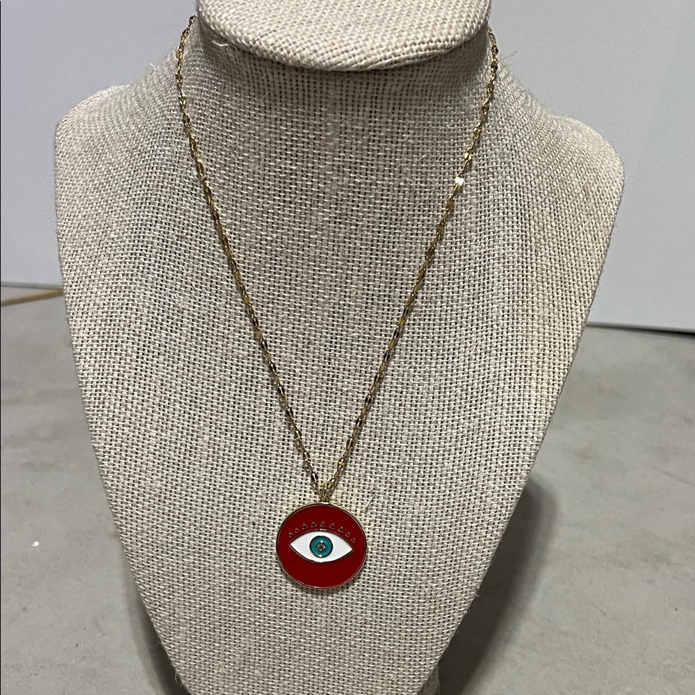 Gold and Red Evil Eye Pendant Necklace